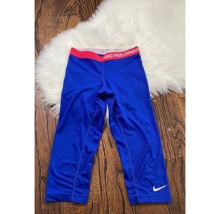 Nike Pro Combat: Blue and Pink athletic yoga crops